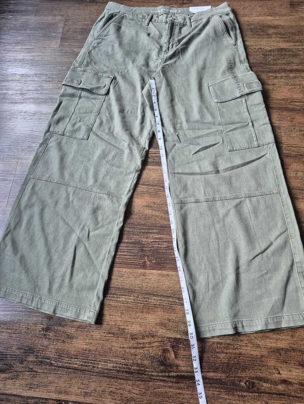 American Eagle High Rise Wide Leg Baggy Stretch Olive Green Size 16 - Picture 7 of 8